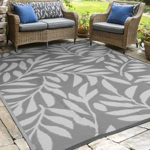 wikiwiki Outdoor Rug, 8x10ft Waterproof Reversible Mat Indoor Outdoor Rugs Carpet, Small Area Rug Plastic Straw Rug for Patio Deck Balcony Pool RV Camping Beach Picnic, Grey, Rugscape Series