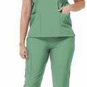 Scrubs Set for Women Nurse Uniform V-Neck Top and Drawstring Jogger Pants with Multi Pocket Nurse Workwear (Small, Light Green)