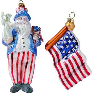 Blown Glass American Flag Ornament and Patriotic Santa Christmas Ornaments for Christmas Tree
