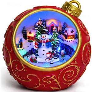 Christmas Village Scene Animated Rotating Snowman LED Lights Christmas Decorations Music with Volume Adjustment USB/Battery Collectible Buildings Figurines Globe Gifts