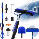 Buyplus 30FT Reach Solar Panel Cleaning Brush Kit with 5-24FT Telescoping Pole, Water Fed Window Cleaner Tool with 20" Brush, Soap Dispenser, Cobweb Duster, Squeegee for Roof, RV, Gutter, Deck,Blue