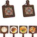 2PCS Solid Wood Drink Coasters Set with Decorative Tile Inlay - Natural Rustic Home Decor for Coffee Table, Dining & Kitchen - Heat Resistant Trivets/Hot Pads for Pots, Pans & Drinks