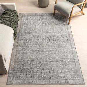 nuLOOM Hillstone Collection 4' x 6' Area Rug, Traditional Vintage Distressed Medallion, Thick and Soft, Durable Non-Shedding Low Pile Poly/Jute Blend, Easy to Clean, Living Room, Bedroom (Calianna Grey)