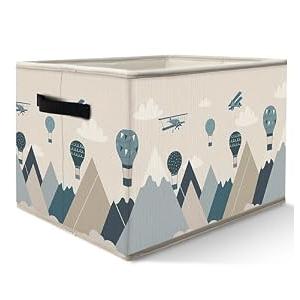 Nogrit Sky Adventure Storage Bins Box, Toybox for Boys, Blue Aircraft Hot Air Balloon Foldable Baskets Organizer Container with Handles for Kids Boys Bedroom Bathroom Clothes Toys Books