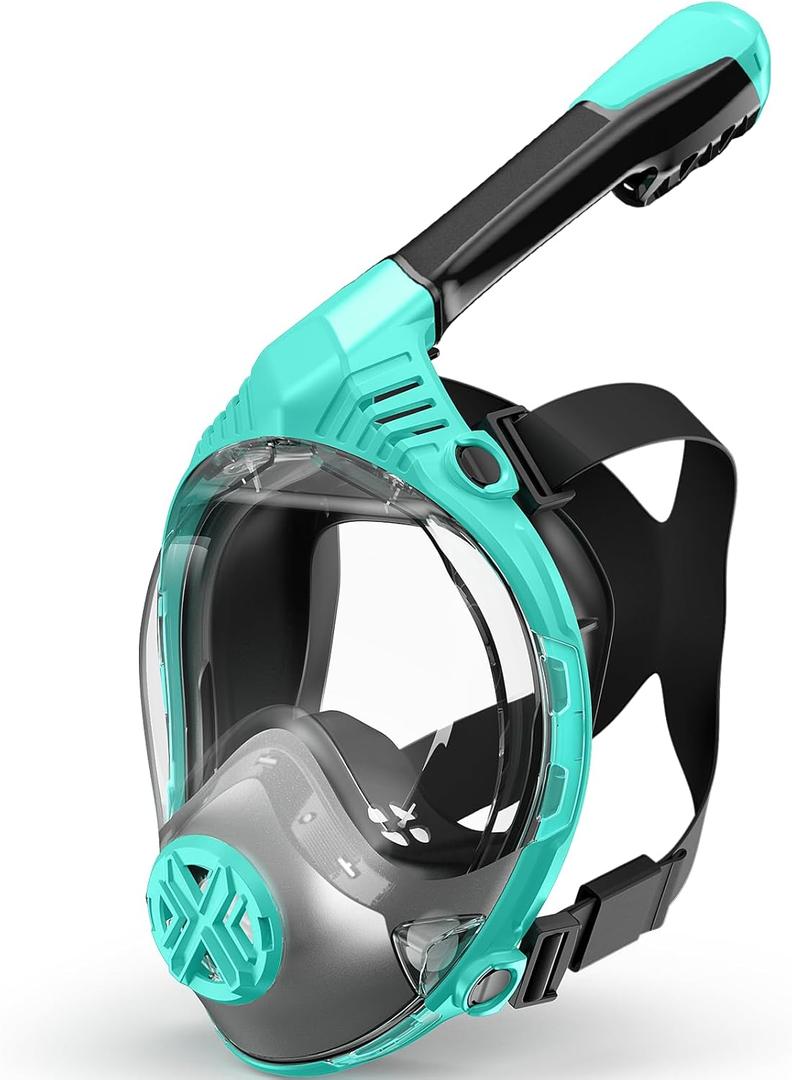 Full Face Snorkel Mask- Snorkeling Gear for Adults with Safe Dry Top Breathing System, Latest Foldable Panoramic View Snorkeling Mask for Men and Women, Anti Fog Anti Leak (Green)