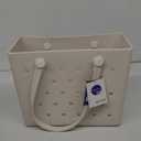 GEAVESS Rubber Beach Bag Tote - 15in L x 6.69in W x 11.9in H - Lightweight, Washable, Sandproof, Durable - Large EVA Tote Bag for Travel, Beach, Pool, Boat, Sports, Shopping, Off White