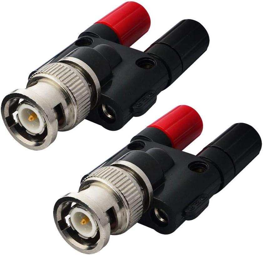 onelinkmore BNC Male Plug to 2X 4mm Dual Banana Female Jack Socket Binding Post RF Coax Coaxial Splitter Connector BNC Banana Adapter for HF Radio Antennas Oscilloscope DVM Pack of 2
