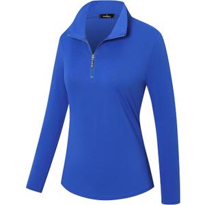 Womens Golf Shirts Long Sleeve Workout Tops Zip Up Tennis Polo Shirts (XX-Large, Royal Blue)