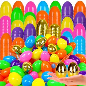 1000 PCS Easter EggsPlastic 2.4" Bright Colorful Eggs with Golden Eggs, Easter Egg Fillers for Easter Egg Hunt Candy Filling Party Decorations and Kids Gifts
