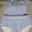 Herseas Women's Tie Shoulder Bikini Sets 2 Piece Striped Swimsuits High Waisted Bathing Suits (Blue, M)