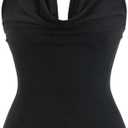 GORGLITTER Women's Sexy Halter Backless Cowl Neck Top Bodysuit Slim Fit Sleeveless Draped Top Party Clubwear (Black) Small