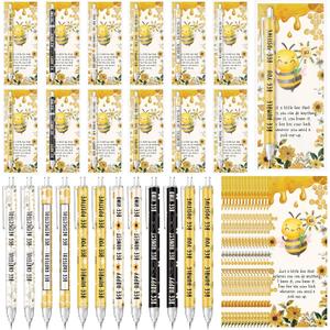 AmazingSpark 96 Set Bee Gifts Bulk Party Favors Inspirational Retractable Pencils 0.7mm Funny Mechanical Pencils with Positive Cards for Teacher Team Coworker Employee Office Supplies