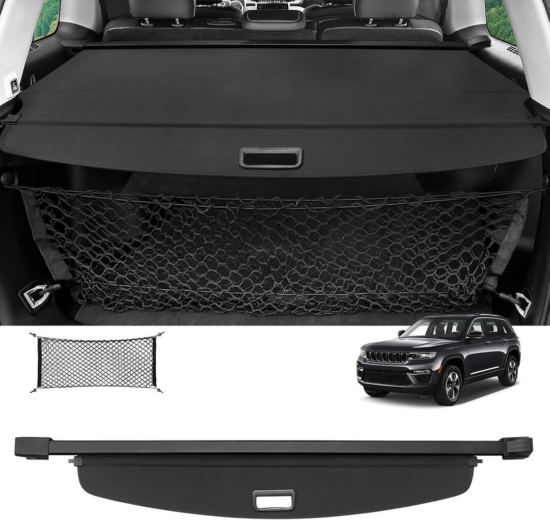 Sze Cargo Cover for 2022 2023 2024 2025 2026 Jeep Grand Cherokee (2 Row; WL) 4XE Retractable Trunk Cover Black Rear Trunk Security Cover Shielding Shade Waterproof-New Upgrade