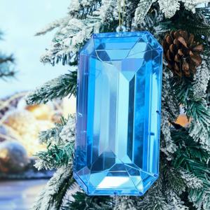 Syhood 9.5 Inch Jumbo Jewel Ornament Large Jewel Ornaments for Christmas Tree Acrylic Glitter Christmas Gem Hanging Decorations for Xmas Wedding Holiday Party Decor(Dark Blue, Rectangle)