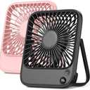 TOPK 2 Pack 5000mAh Portable Desk Fan, Ultra-thin Strong Wind Digital Display 4 Speeds Adjustable Small Quiet Battery Powered Personal Travel Fan for Bedroom, Office, Cruise, Library, Outdoor