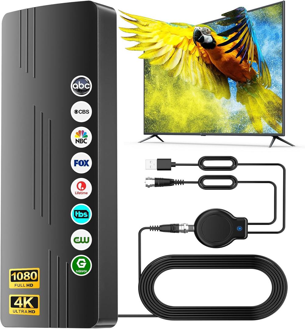 2025 Upgraded TV Antenna Indoor Outdoor, 360 Reception 2800+ Miles Long Range, Digital Antenna with Signal Booster, Waterproof,Supports 8K 4K HD 1080P Tv Antenna for Local Channels