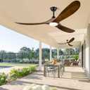 ABZ 52 Inch Ceiling Fans with Lights and Remote Control, Outdoor Ceiling Fan with Light 3 Blades Propeller Solid Wood Ceiling Fan for Indoor Bedroom Living Room, Walnut Wood