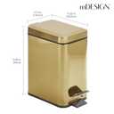 mDesign Slim Metal Rectangle 0.8 Gallon Trash Can with Step Pedal, Easy-Close Lid, Removable Liner - Narrow Wastebasket Garbage Container Bin for Bathroom, Bedroom, Kitchen, Office - Soft Brass