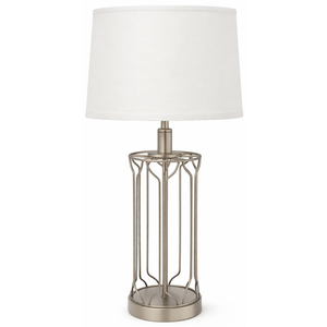 20" Modern Table Lamp With Cage Metal Base And White Shade