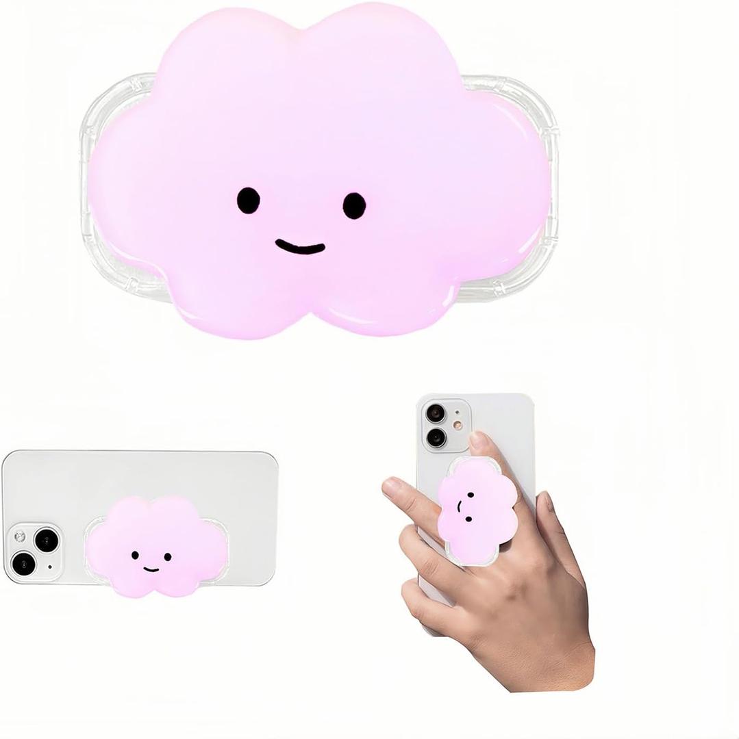 Phone Grip Cute 2D Cloud Shape Collapsible Expandable, Smartphone Tablet Cell Phone Grip Stand Holder (Pink)