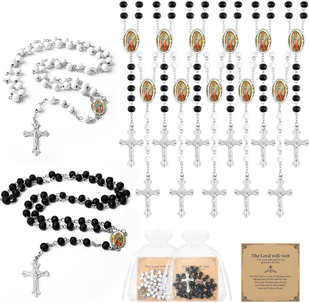 14 inch Wooden Rosary Beads Bulk Necklace,Virgen De Guadalupe Rosaries for Baptism Favor Our Lady of Guadalupe First Communion Scented Rosary with Organza Bag Rosaries Catolicos for Women Men