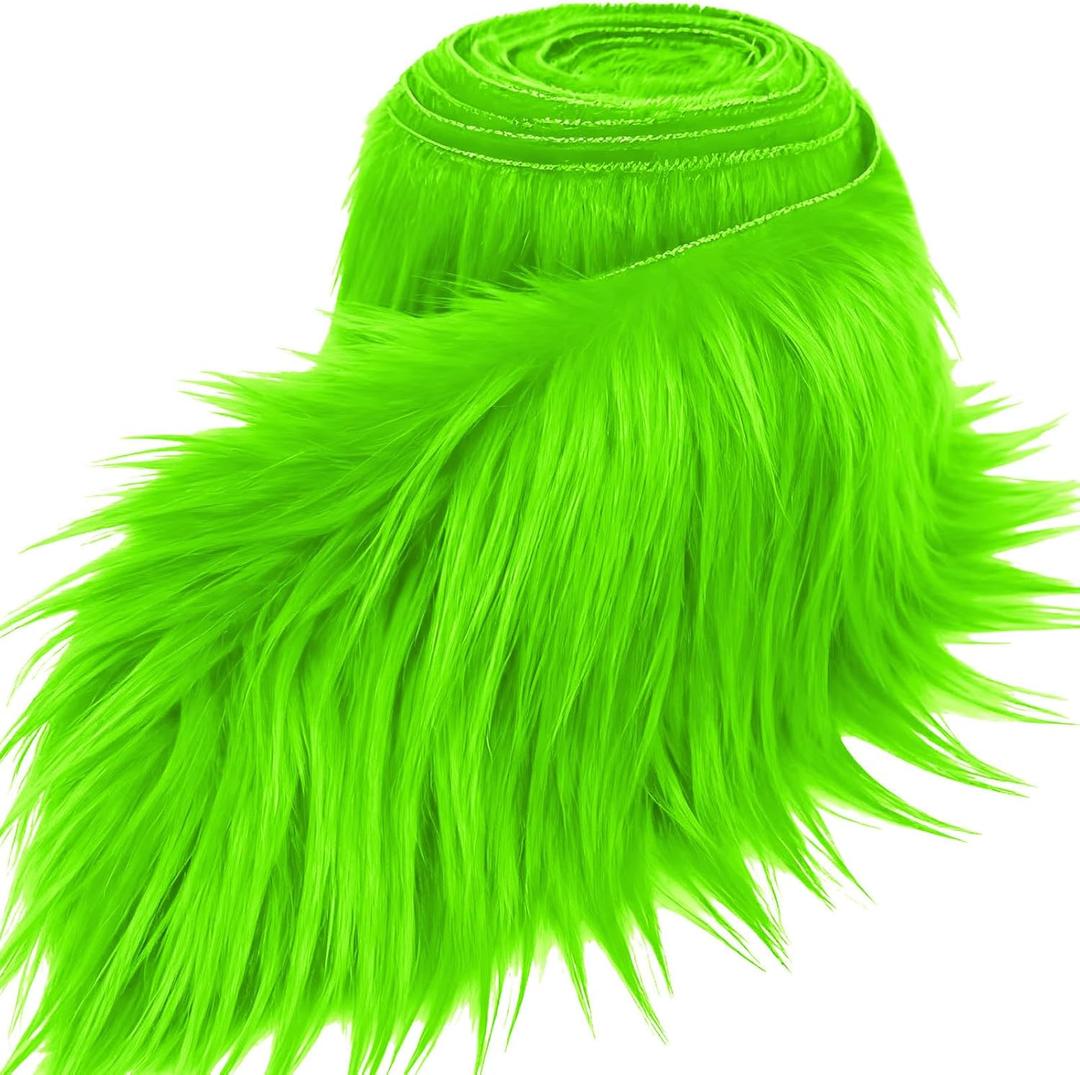 Fluorescent Green 2x60Inch Faux Fur Shaggy Plush Faux Fur, Fabric Precut Strips Fluffy Fuzzy Faux Fur, Craft Beard Hair, Beard Miniature Dolls Rugs Mats Gift, Winter Halloween Christmas Costume Decor