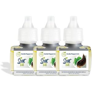 Scent Fill 100% Natural Vanilla Peppermint Plug in Air Freshener, Scented Oil Refills, 3 Refills
