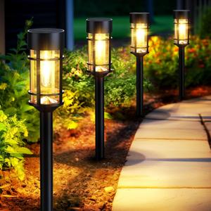 Mancra Solar Pathway Lights, 8 Pack LED Solar Lights Outdoor Waterproof, Glass Metal Garden Lighting for Yard Path Landscape Lawn Walkway Driveway, 3000K (Black)