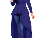 Women's Lantern Long Sleeve Round Neck High Low Asymmetrical Irregular Hem Casual Tops Blouse Shirt Dress Blue 3 XL