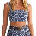 Nasty Gal Women's Denim Floral Embroidered Strappy Crop Top Size (8)