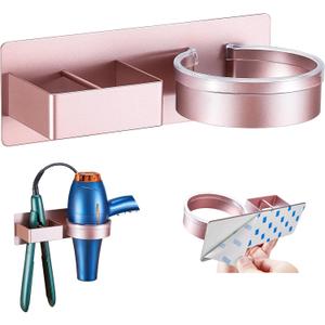 Hair Dryer Holder Wall Mounted, Hair Straightener Holder, Blow Dryer Holder Adhesive, Hair Tool Organizer for Flat Iron, Hairdryer, Curling Iron Holder for Bathroom Vanity Barber Shop (Rose Gold)