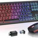 Wireless Keyboard and Mouse Combo - Large Print, RGB Backlit, Oversize Light Up Letters, Rechargeable, Ergonomic Tilt Leg, Sleep Mode, 2.4GHz Quiet Keyboard Mouse for Mac, Windows, Laptop, PC, Trueque (Matte Black)