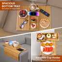 2 x Joy&Grace Couch Cup Holder, 3-in-1 Magnetic Detachable Couch Arm Tray, Bamboo Sofa Armrest Table with Anti-Slip Pad, Sofa Armrest Tray Table (Natural)