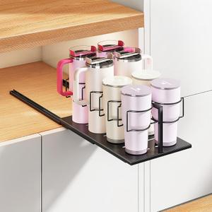 veimia Pull Out Water Bottle Organizer for Cabinet, Pull Out Water Bottle Organizer, Storage for Stanley Cup for Cabinet, for Stanley Cup Accessories Tools (Black)