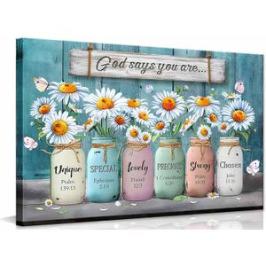 Framed God Says You Are Inspirationa Floral Canvas Wall Art Bible Verses Wall Decor Daisy Flower Poster Butterfly Pictures Paintings Prints Artwork For Office Living Room Bathroom16x24in(40-60cm)
