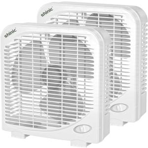 shinic 2 Packs 10" Tabletop Box Fan, 2 Speeds, Quiet Table Fans with Strong Airflow, Energy Efficient Small Box Fan, Portable Kitchen Exhaust Fans for Bedroom Bathroom Office Dorm Workshop, White, Double Units