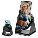 Wireless Induction Speaker, Phone Stand with Bluetooth Speaker Amplifier, Stereo Sound, RGB Ambient Light, 360° Adjustable Phone Holder Compatible with iPhone/iPad/Android/Samsung Galaxy-Black