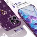 for iPhone 15 Pro Max Case Cute,Clear Glitter with [1 x Tempered Glass Screen Protector] Sparkly Bling Shockproof Bumper Protective Soft Silicone Phone Cover Case for Women Girls Dark Purple