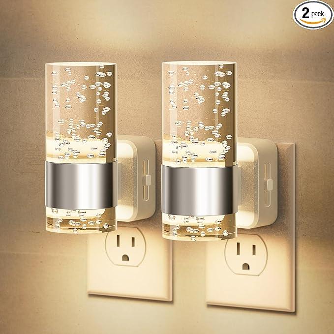 JandCase Night Light, Night Lights Plug into Wall,2 Pack 3000K Warm White LED Nightlight with Adjustable Brightness, Automatic Night Light Plug in with Light Sensor for Bathroom Hallway Christmas Gift