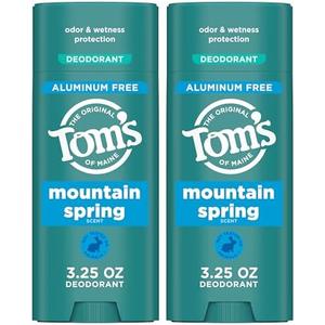 Tom’s of Maine Mountain Spring Natural Deodorant for Men and Women, Aluminum Free, 3.25 oz, 2-Pack