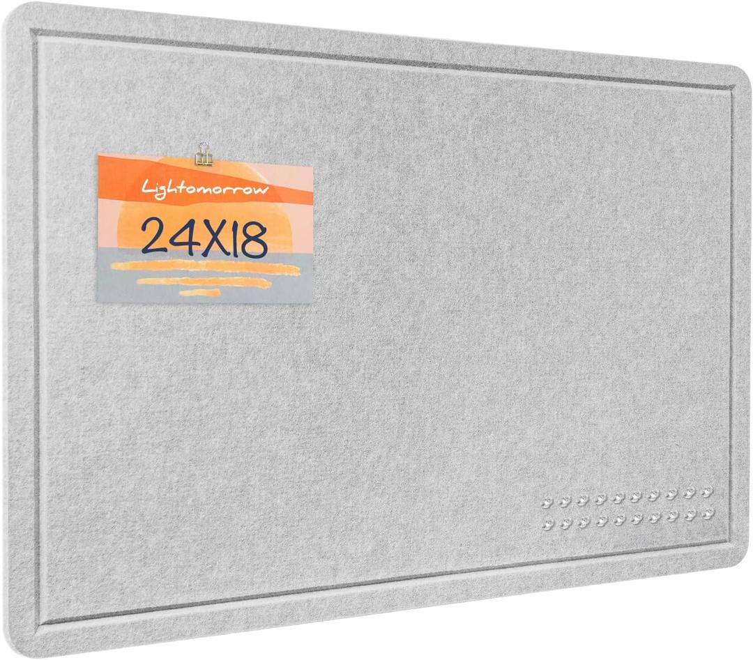 Lightomorrow Bulletin Board, 60 x 45 cm Decorative Felt Pin Board, Vision Cork Board Alternative for Wall, Foldable Photo Board with 20 Pushpins - Light Gray