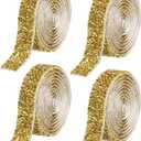 uxcell 4 Yards Resin Rhinestone Ribbon, Self-Adhesive Bling Crystal Ribbon Strips for Wedding Birthday Party DIY Crafts Decorations, Gold