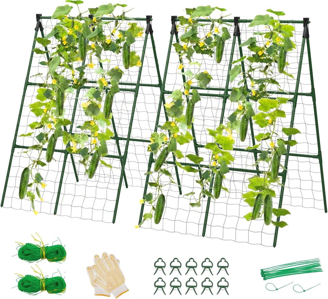 2 Pack Cucumber Trellis, 34"48" Garden Trellis for Climbing Plants Outdoor, A-Frame Vegetable Trellis for Raised Bed, Support for Tomatoes, Squash, Zucchini, Vegetables & Flowers