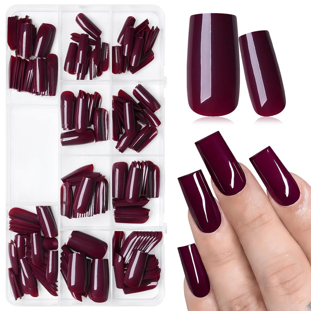 240pcs Burgundy Press on Nails,Square Medium Nails Press ons