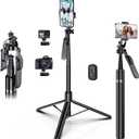 FOURPILLARS 80" Extra Tall Tripod for iPhone with Remote, 360 Rotating All-in-1 Extendable Selfie Stick for iPhone, Phone Tripod Stand for Video Recording, Compatible with Android, Camera, GoPro (Black)