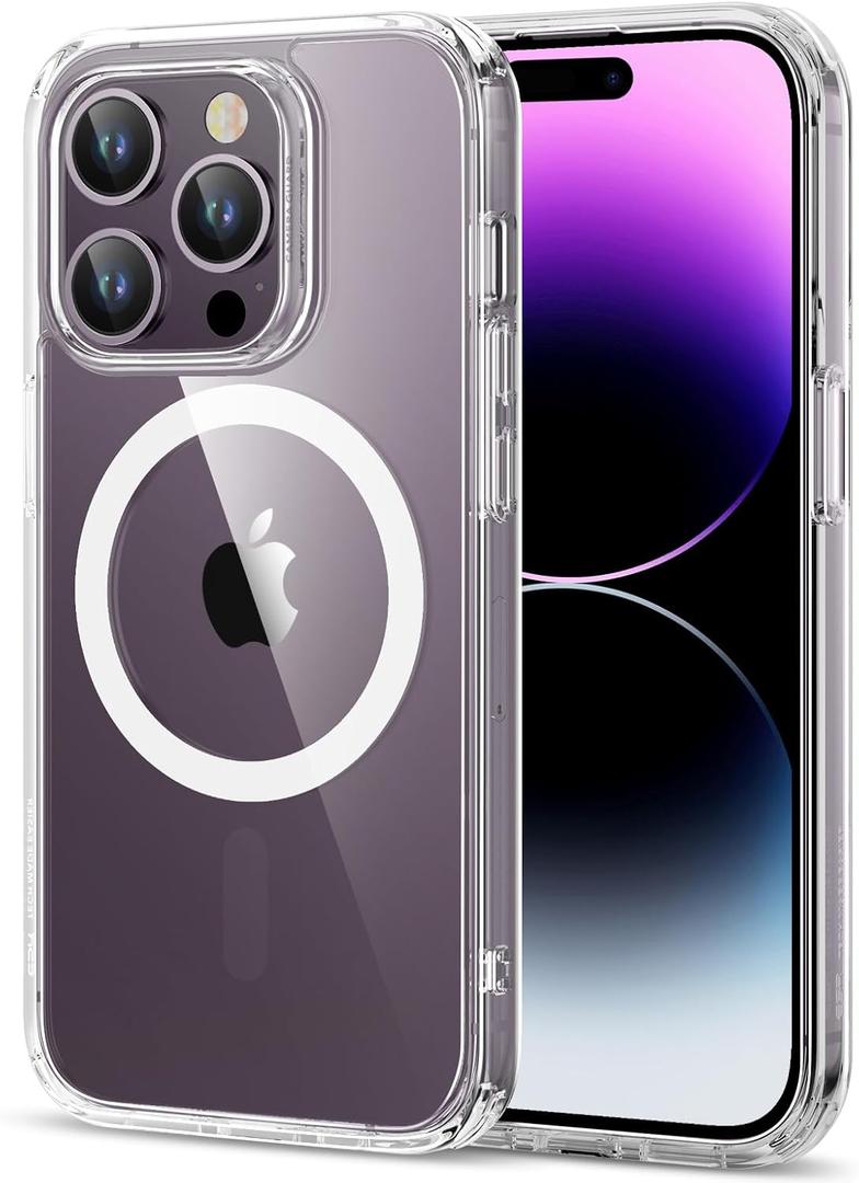 ESR Magnetic Phone Case for iPhone 14 Pro, Compatible with MagSafe, Shockproof Military-Grade Protection, Yellowing Resistant, Classic Hybrid Case (HaloLock), Clear