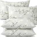 Floral Pillow Cases Queen Size Set of 4, Ultra Soft Double Brushed Microfiber Pillowcases with Zipper, Shrinkage and Fade Resistant, 20"x30"