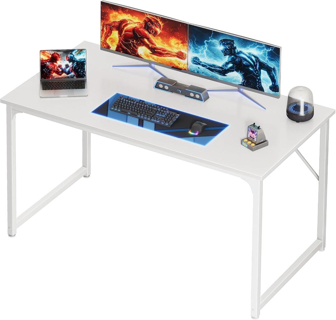 PRAISUN 48 X 24 Inch Computer Desk with Deeper Desktop, Gaming Office Writing Work Desk for Home Office, Study, Bedroom, Work from Home, Metal Frame, White, 47*23.6inch