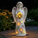 Voveexy Angel Garden Statue Outdoor Figurine, Solar Powered Garden Sculpture with 6 LEDs Resin Praying Angel Decor for Patio Lawn Yard Porch Decoration Christmas Birthday Housewarming Present 13.2 H