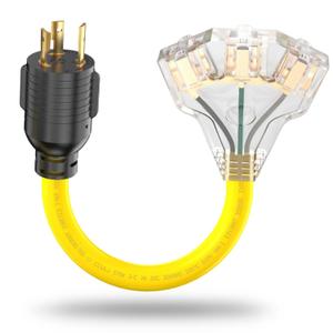 30 Amp Twist Lock to 110 Adapter Cord 3 Prong Generator Plug Adapter, NEMA L5-30P Male to 5-15R/ 5-20R 15 Amp Tri-outlets Female